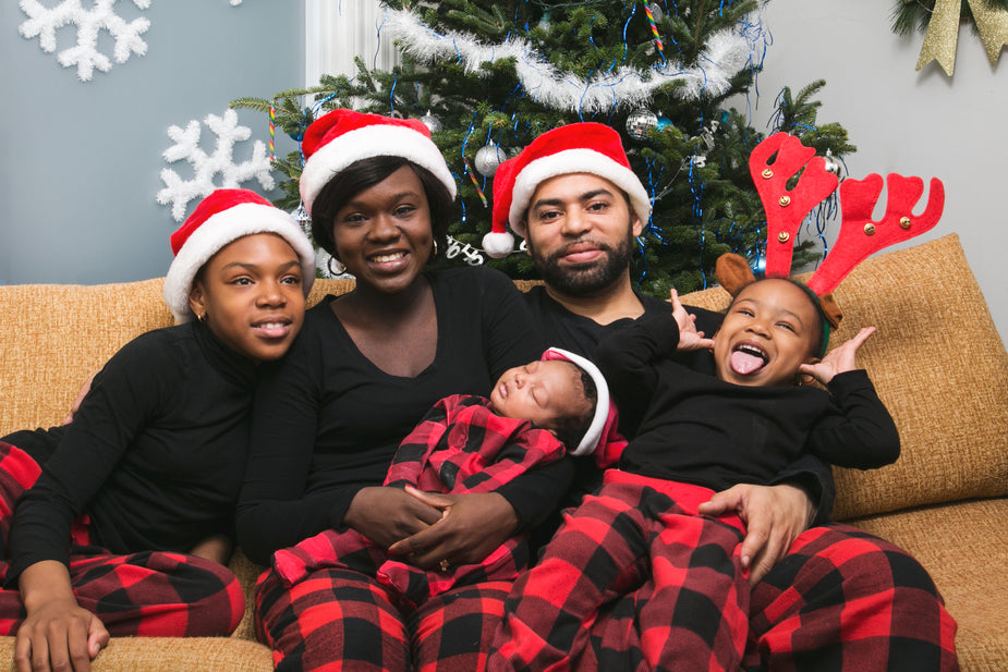 Family in matching pijamas